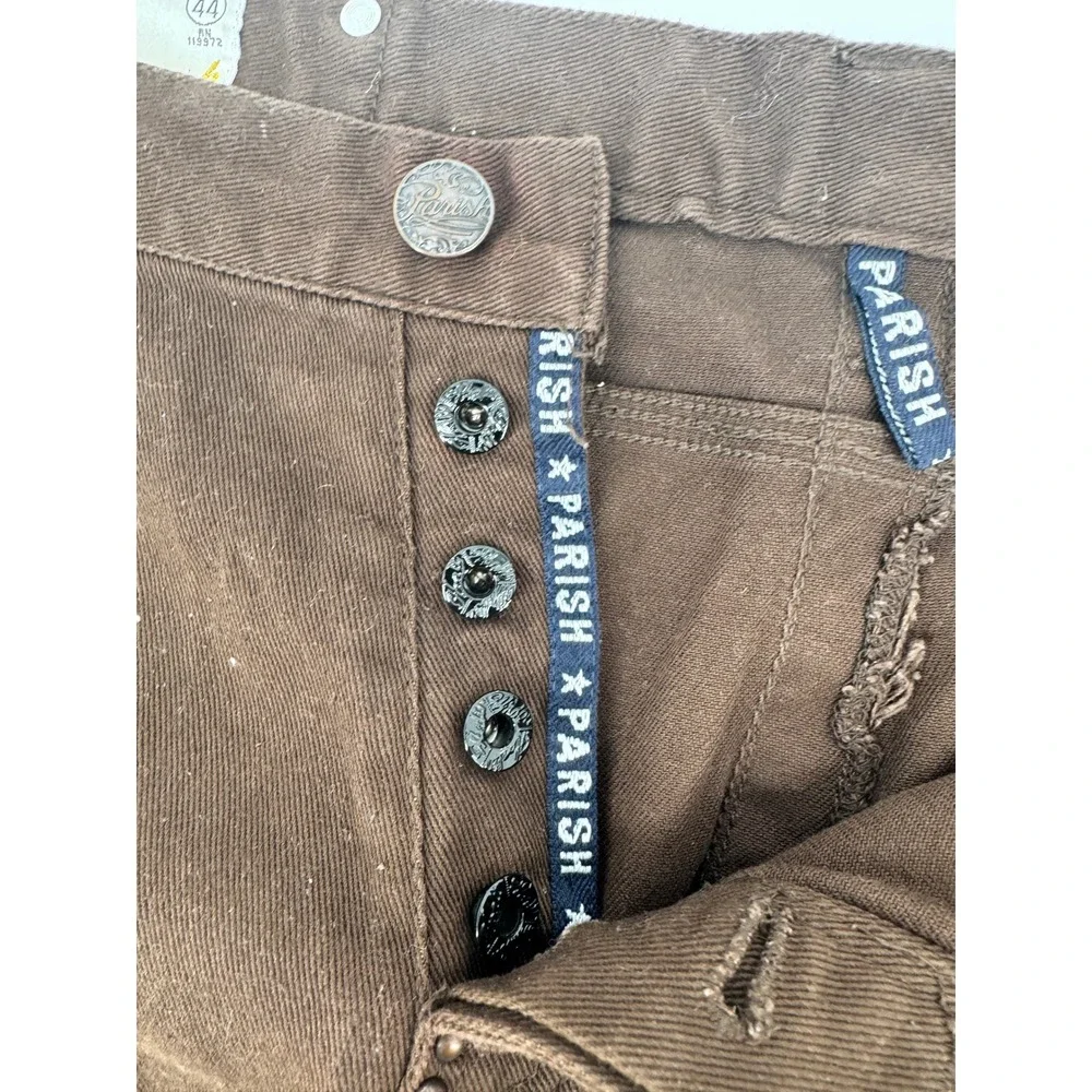 Y2K Parish‎ Brown Jeans 44 Straight Leg Cotton Casual Pants Hip Hop Button Fly